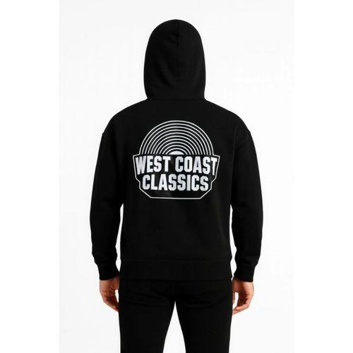 Erkek Üç İplik Kapüşonlu Ön Ve Arka Baskılı SweatShirt Hoodie - Siyah