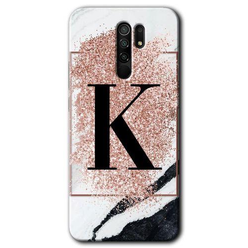 Xiaomi Redmi 9 Kılıf Baskılı Arka Kapak - Pembe Mermer Desenli K Harfi +Tam Ekran Koruyucu