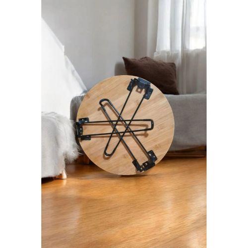 Bambu Metal Ayaklı Katlanabilir Yuvarlak Masa - 44.5 x 48 x 3 cm