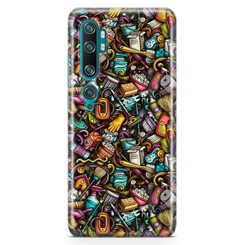 Xiaomi Mi Note 10 Pro Kılıf Temizlik Malzemeleri Doodle Arka Kapak Koruma Desenli Full Koruyucu