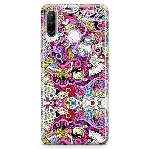 Huawei P30 Lite Kılıf Sevgili Doodle Arka Kapak Koruma Desenli Full Koruyucu