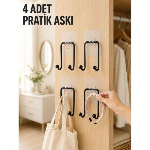 4 Adet Yapışkanlı Duvar Askısı Çok Amaçlı Pratik Askılık Seti