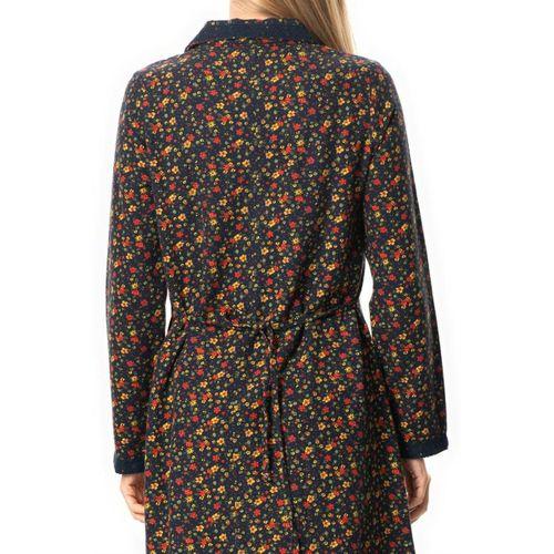 Uzun Kol Zuhal Pazen Midi Boy Sonbahar ve Kışlık Elbise Papatya Desen Lacivert Lcvt