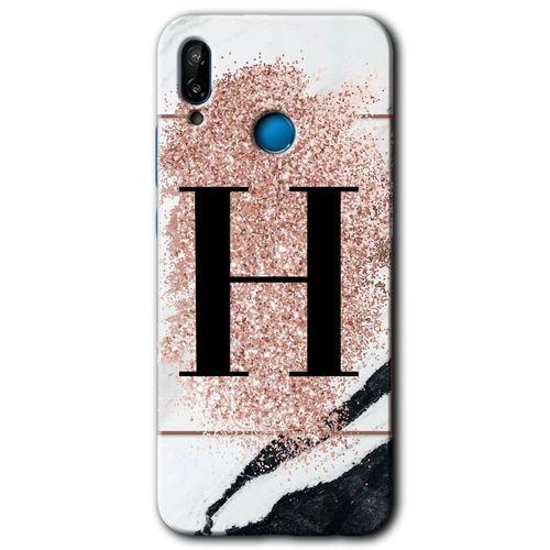 Huawei P20 Lite Kılıf HD Desen Baskılı Arka Kapak - Pembe Mermer Desenli H Harfi