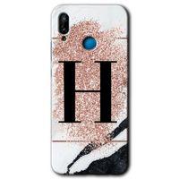 Huawei P20 Lite Kılıf HD Desen Baskılı Arka Kapak - Pembe Mermer Desenli H Harfi