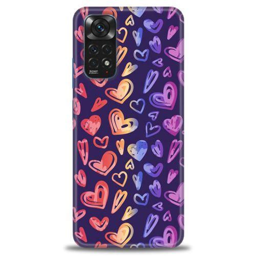 Xiaomi Redmi Note 11S Kılıf HD Baskılı Kılıf - Renkli Kalpler + Tam Ekran Koruyucu