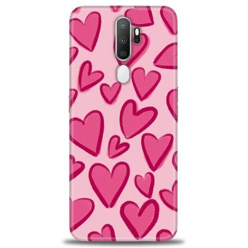 Oppo A9 2020 Kılıf HD Baskılı Kılıf - Pembe Kalp + Tam Ekran Koruyucu
