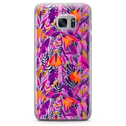 Samsung Galaxy S7 Edge Kılıf Pembe Turuncu Yaz Otları Arka Kapak Koruma Desenli Full Koruyucu