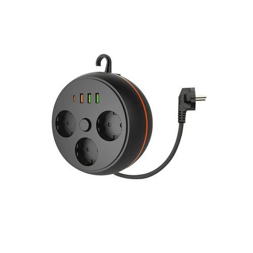 Angel Of Life® 3 Adet Soket,3 Adet USB ve 1 Adet Type-C Girişli Termal Akım Korumalı Makaralı Priz 3395