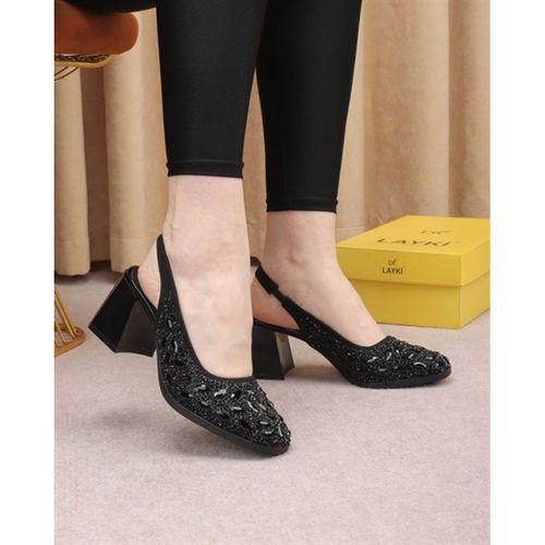 Victoria  Siyah Taş Detaylı Topuklu Slingback Ayakkabı