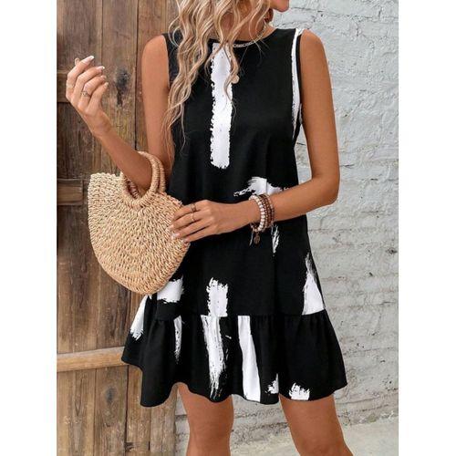 Kadın Kolsuz Bisiklet Yaka Arkadan Fiyonklu Süprem Kısa Elbise