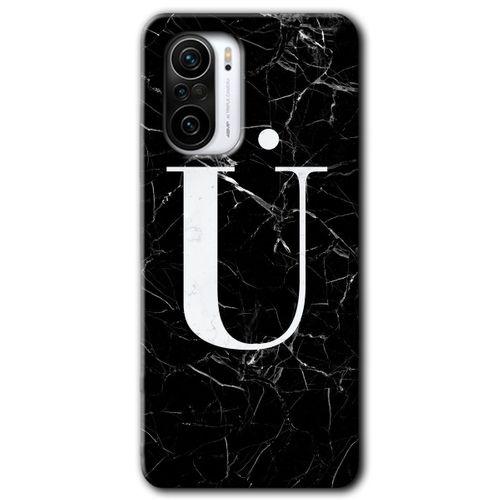 Potkal Hediye Fabrikası Xiaomi Redmi Mi11i Kılıf HD Desen Baskılı Arka Kapak - Siyah Mermer Desenli Ü Harfi