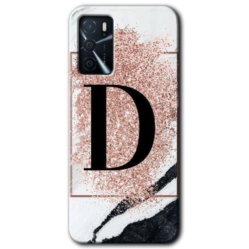 Oppo A16 Kılıf Baskılı Arka Kapak - Pembe Mermer Desenli D Harfi +Tam Ekran Koruyucu