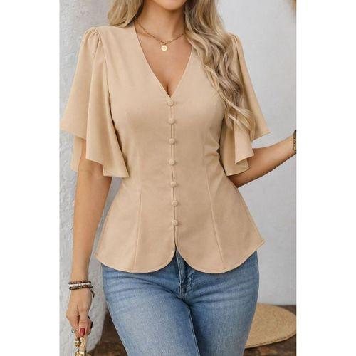 Kadın Kısa Kollu önden Düğmeli Ithal Krep Bluz