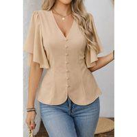 Kadın Kısa Kollu önden Düğmeli Ithal Krep Bluz