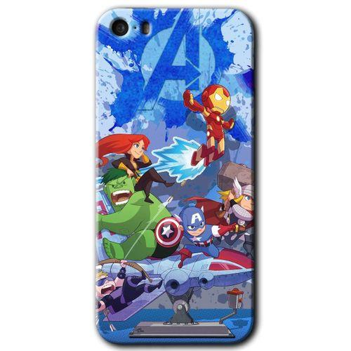 MRCİLETİSİM iPhone 5 Kılıf HD Desen Baskılı Arka Kapak + Temperli Cam - Avengers Cartoon