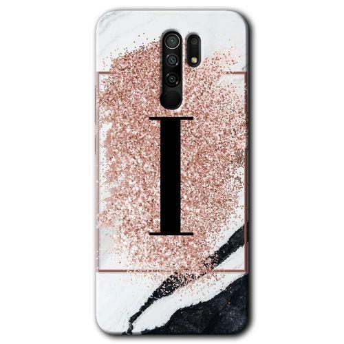 Redmi 9 Kılıf HD Desen Baskılı Arka Kapak - Pembe Mermer Desenli İ Harfi + Kırılmaz Cam