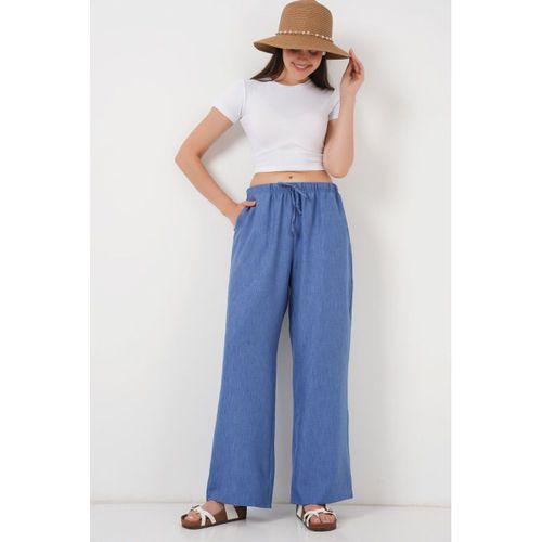 Geniş Paça Keten Pantolon 6735 - İndigo