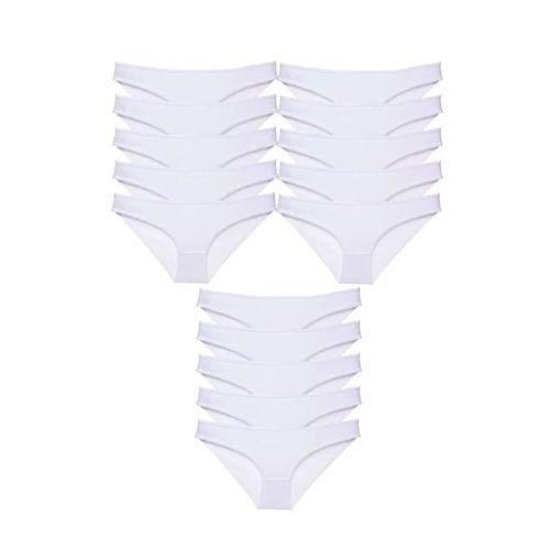 15 Adet Süper Eko Set Likralı Kadın Slip Külot Beyaz