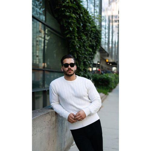 Erkek Örgü Desen Bisiklet Yaka Kazak