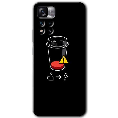 MRCİLETİSİM Xiaomi Redmi Note 11 Pro Plus 5G Kılıf HD Desen Baskılı Arka Kapak+Temperli Cam - Coffee Battery