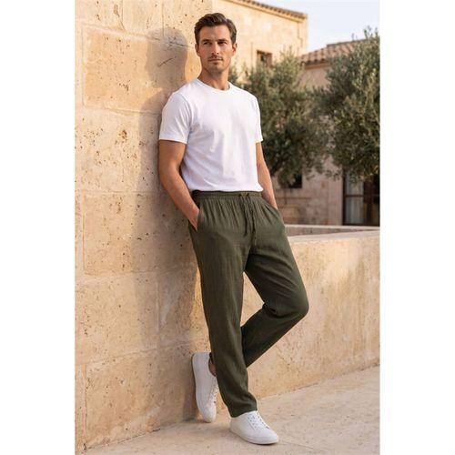 Hafif ve Rahat Müslin Baggy Erkek Pantolon - Koyu Haki