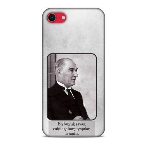 Apple iPhone SE 2020 Kılıf Atatürk (1) Kılıfı Açık Gri