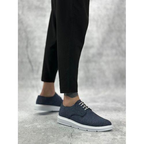 BA0003 Bağcıklı Klasik Spor Keten Lacivert  Beyaz Taban Casual Erkek Ayakkabı