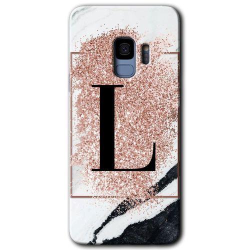 Galaxy S9 Kılıf HD Desen Baskılı Arka Kapak - Pembe Mermer Desenli L Harfi + Kırılmaz Cam