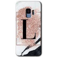 Galaxy S9 Kılıf HD Desen Baskılı Arka Kapak - Pembe Mermer Desenli L Harfi + Kırılmaz Cam