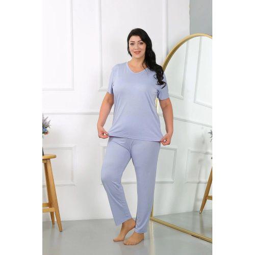 Kadın Büyük Beden Kısa Kol Penye Pijama Takımı Lila