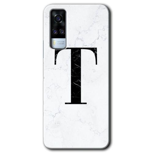 Vivo Y51a HD Baskılı Kılıf + 9D Tam Ekran Koruyucu - Beyaz Mermer Desenli T Harfi
