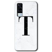 Vivo Y51a HD Baskılı Kılıf + 9D Tam Ekran Koruyucu - Beyaz Mermer Desenli T Harfi