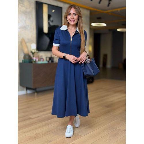 Kadın Kısa Kollu Ribana Ve Fermuar Detay Midi Boy Elbise