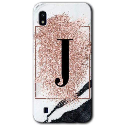 MRCİLETİSİM Samsung Galaxy A10 Kılıf Baskılı Kapak - Pembe Mermer Desenli J Harfi +Tam Kaplayan Mat Seramik