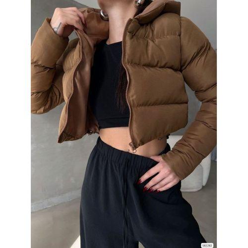 Kadın Kapüşon Detay Kısa şişme Mont