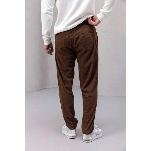 Roy Regular Fit Beli Lastikli Fitilli Kadife Kumaş Fermuarlı Jogger Erkek Pantolon - Kahve