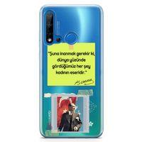 Huawei Nova 5i Kılıf Atatürk Caps Kadın Arka Kapak Koruma Desenli Full Koruyucu