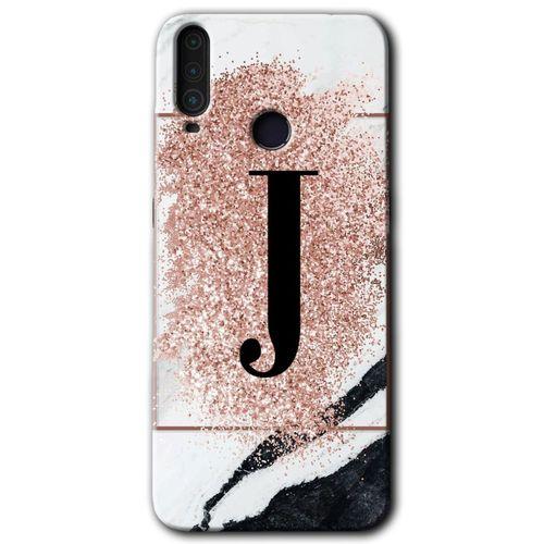 GM 10 Kılıf HD Desen Baskılı Arka Kapak - Pembe Mermer Desenli J Harfi + Kırılmaz Cam