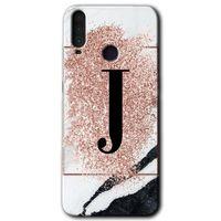 GM 10 Kılıf HD Desen Baskılı Arka Kapak - Pembe Mermer Desenli J Harfi + Kırılmaz Cam