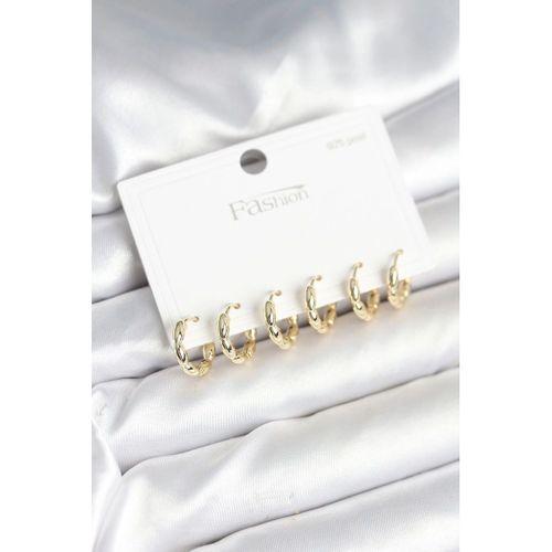 Pirinç Gold Renk Baklalı Halka 925 Gümüş Çivi Kadın Küpe Seti