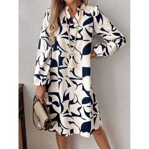 Kadın Uzun Kollu V Yakalı Desenli Modal Mini Elbise