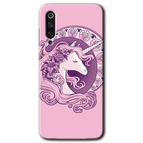 MRCİLETİSİM Xiaomi Mi 9 Kılıf HD Desen Baskılı Arka Kapak+Temperli Cam - Unicorn-Pembe
