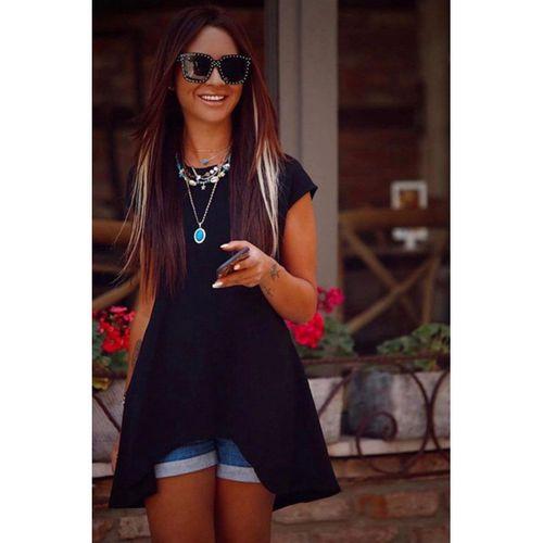 Kadın Kısa Kollu Asimetrik Viskon Kumaş Bluz