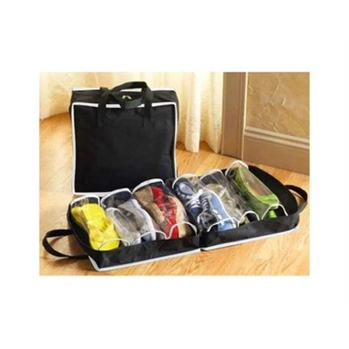 6 Bölmeli Seyahat Tipi Ayakkabı ,Çamasır Hurcu Pvc,Eşya  Saklama Çantası Siyah 33X33X17Cm
