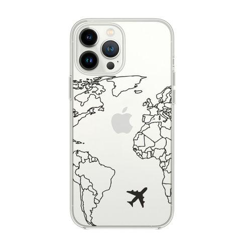 iPhone 13 Pro Max World Map Lines Desenli Premium Silikonlu Şeffaf Telefon Kılıfı