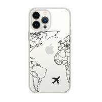 iPhone 13 Pro Max World Map Lines Desenli Premium Silikonlu Şeffaf Telefon Kılıfı