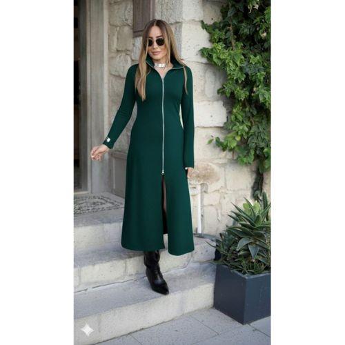 Kadın Uzun Kollu önden Fermuarlı Ithal Krep Elbise