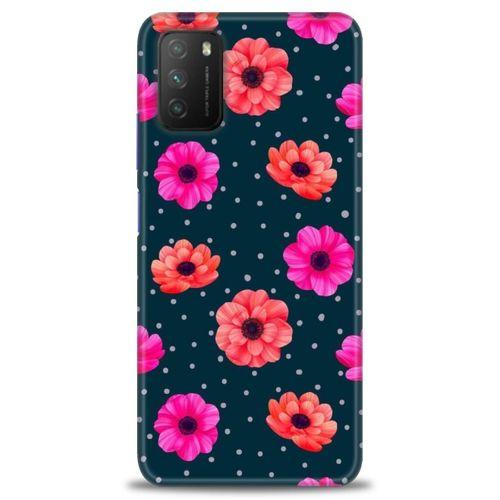 Xiaomi Poco M3 Kılıf HD Baskılı Kılıf - Puantiye ve Çiçekler + Tam Ekran Koruyucu
