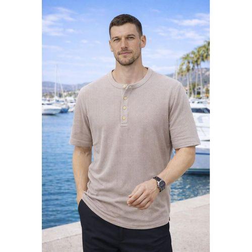 Roth Relaxed Fit Günlük Henley Yaka Waffle Kumaş Yazlık Kısa Kollu T-Shirt - Bej